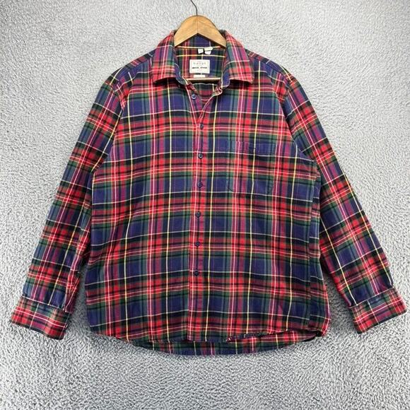 Haupt Shirt Men's Large 16.5 Red Colorful Germany Flannel Plaid Check Regular - Picture 1 of 10